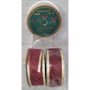 Sams Club Wired Ribbon Spools Burgundy Gold Christmas 2.5 Inch 50 Yard Lot of 3